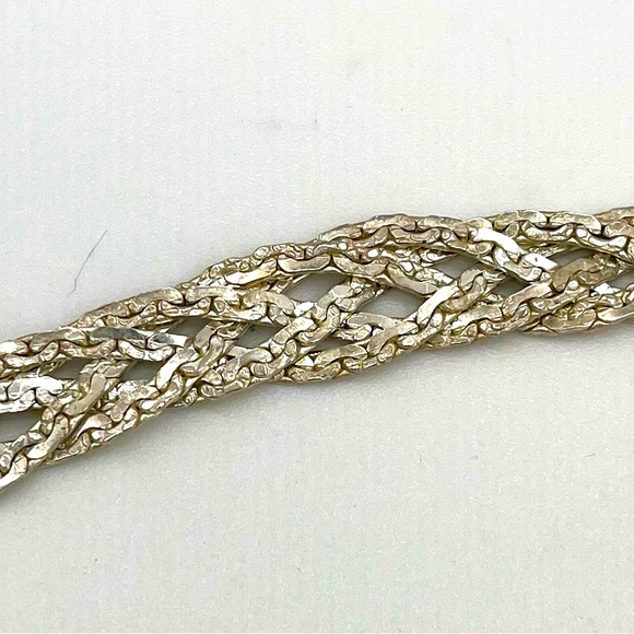 Thick silver tone braided chain, vintage 80s Korea stamped, 23" - Picture 3 of 4